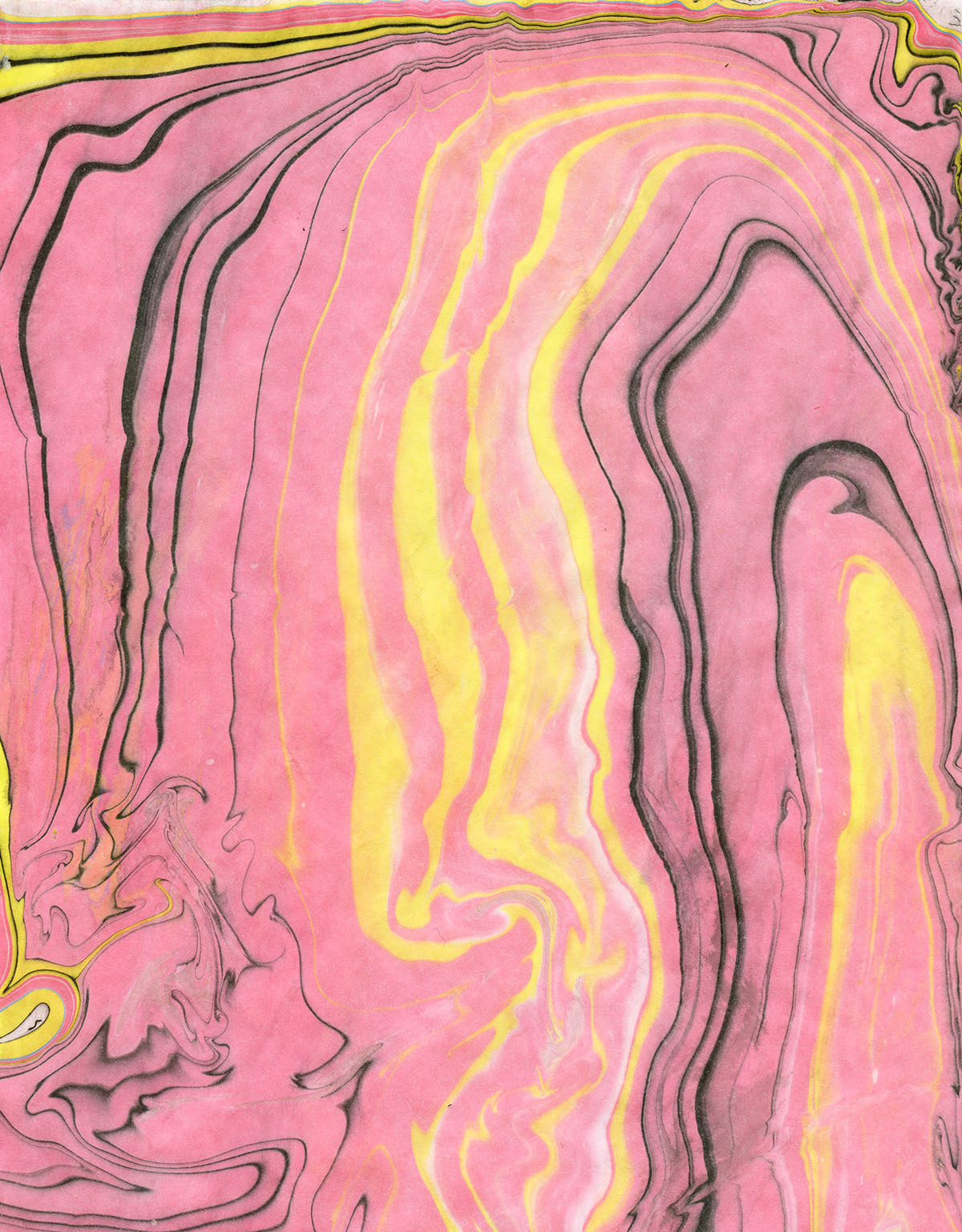 Pink and yellow suminagashi print.