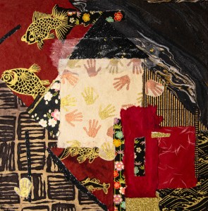 Paper collage piece, hands