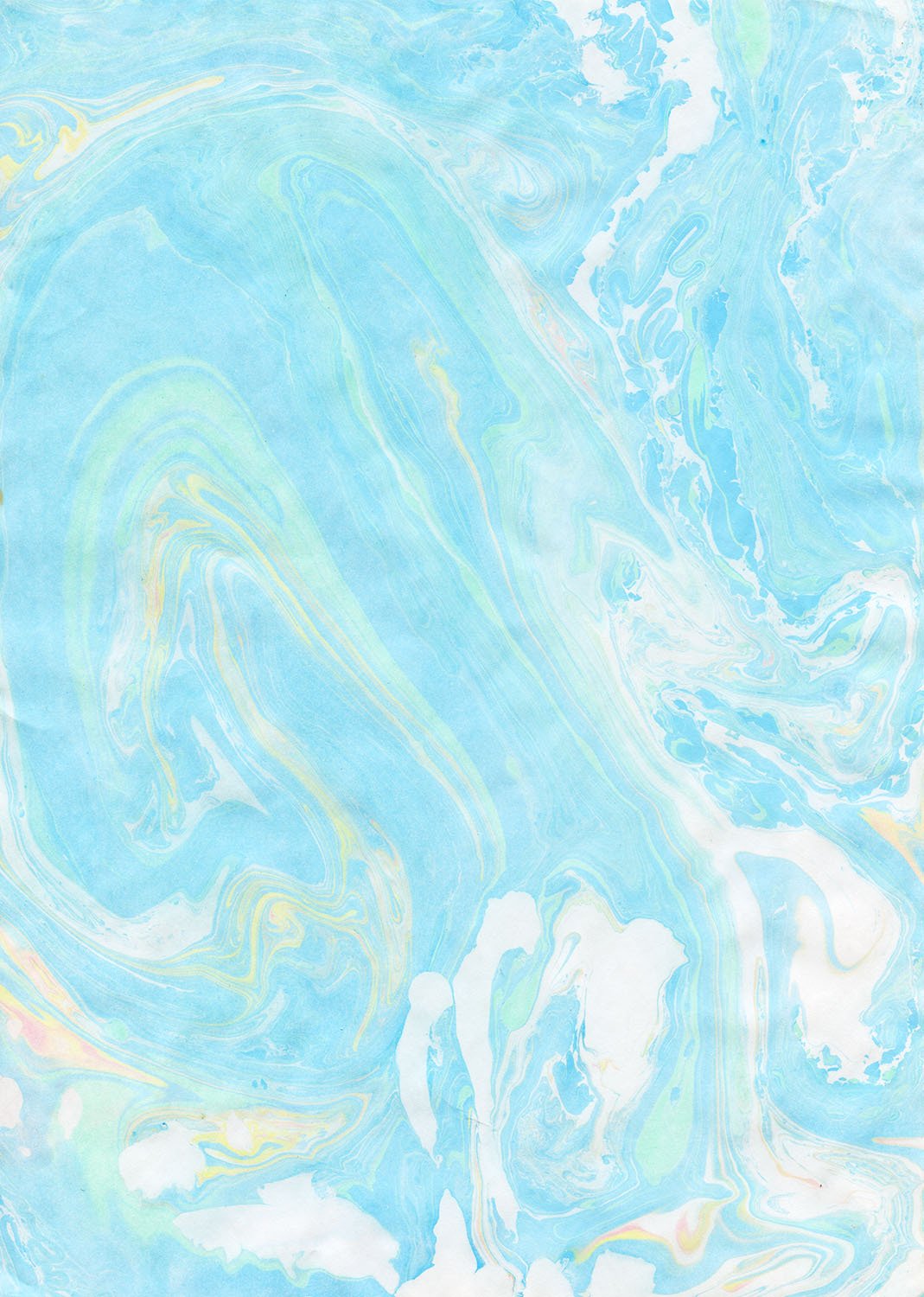 Suminagashi print, with blue and yellow and green ink