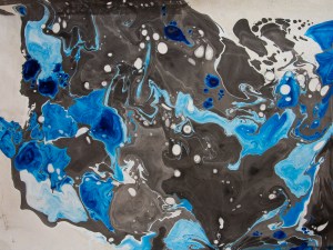 blue and black suminagashi print