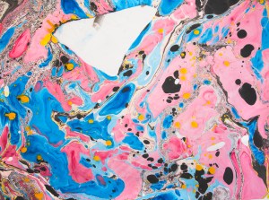 pink and blue suminagashi print