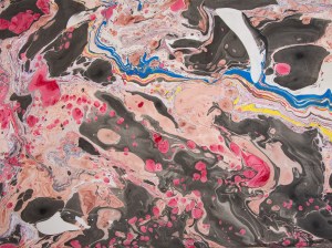 black, pink, brown suminagashi print