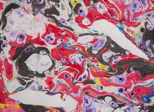 Red and purple and black suminagashi print