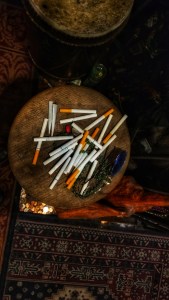Cigarette altar at the Vodoo Musuem in New Orleans
