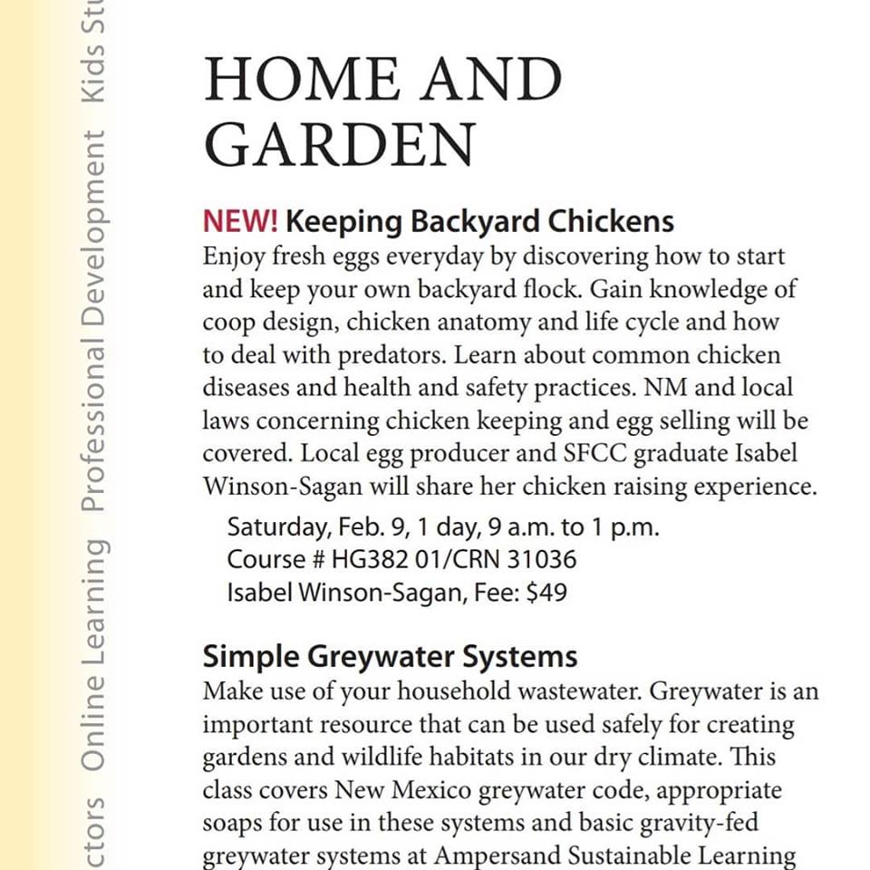 Description of a class at Santa Fe Community College for Keeping Backyard Chickens