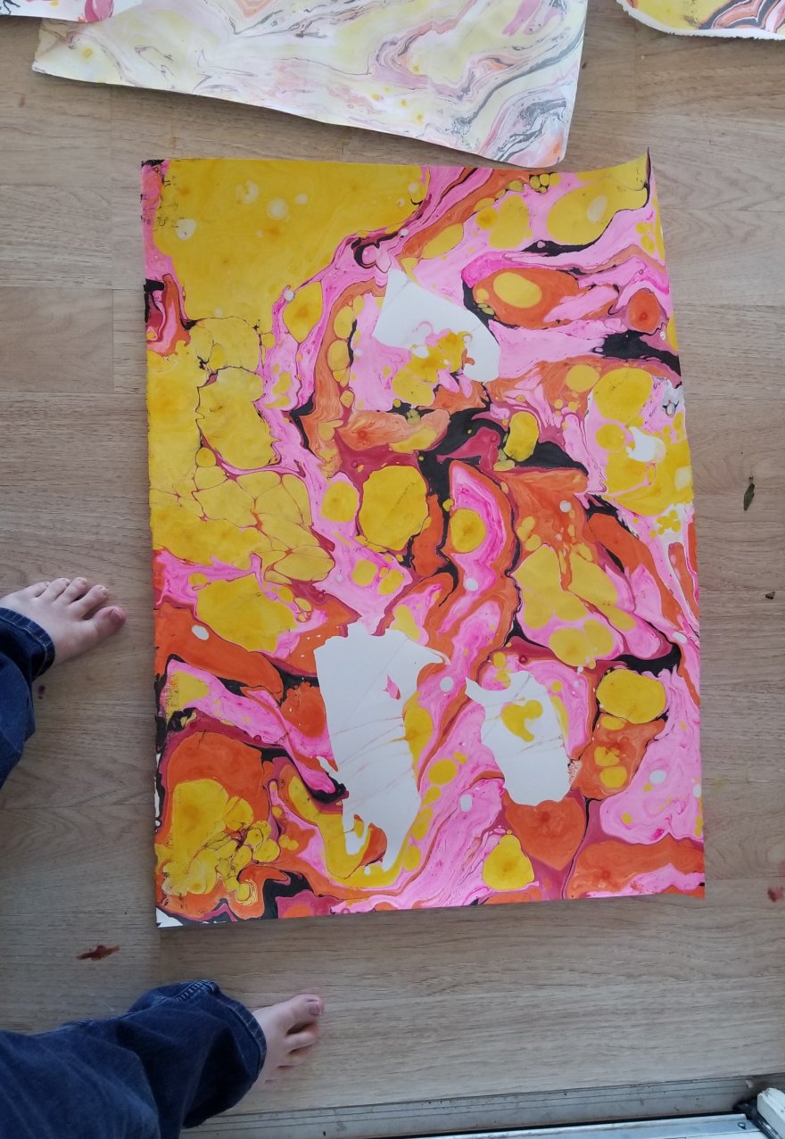 Pink and orange vibrant suminagashi print