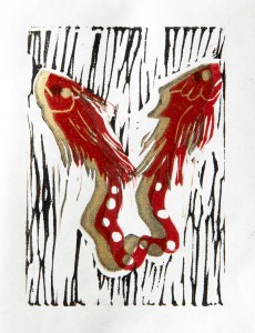 linocut relief print of pisces symbol from 14th century arab manuscript